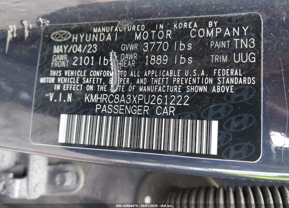 2023 HYUNDAI VENUE VIN: KMHRC8A3XPU261222