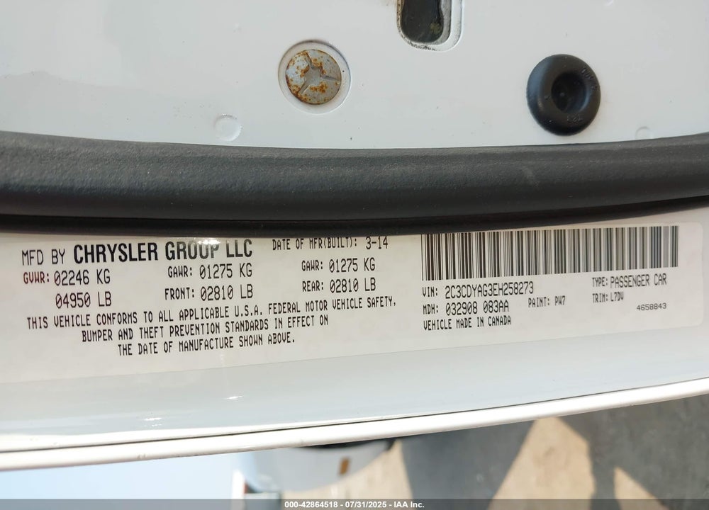 2014 DODGE CHALLENGER SXT VIN: 2C3CDYAG3EH258273
