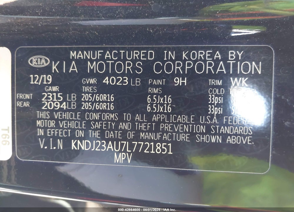 2020 KIA SOUL VIN: KNDJ23AU7L7721851