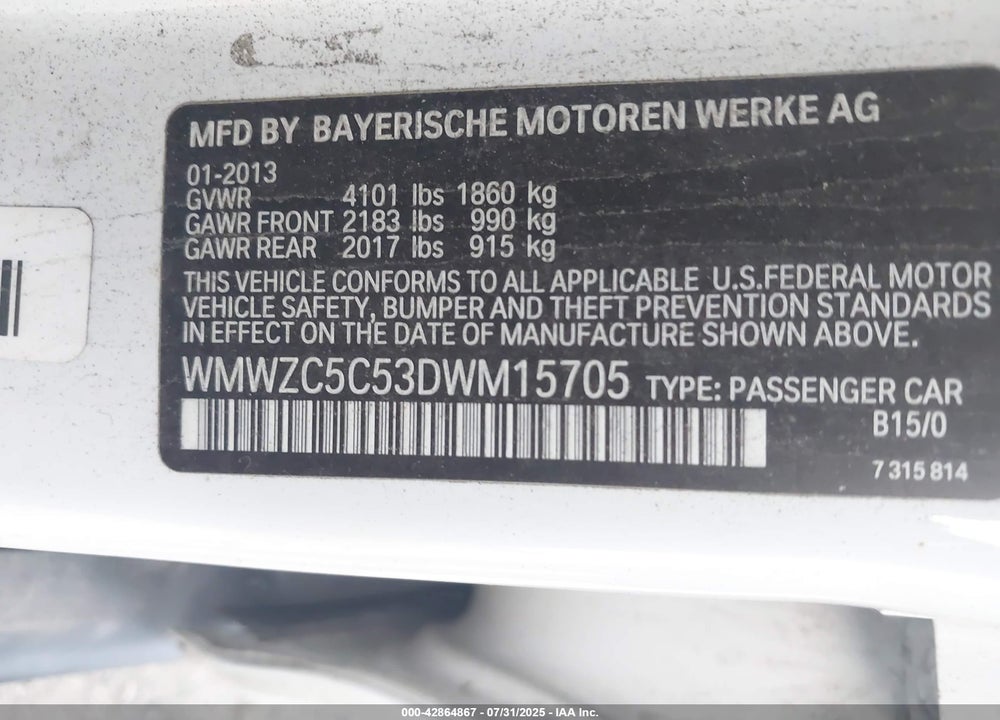 2013 MINI COUNTRYMAN COOPER S VIN: WMWZC5C53DWM15705