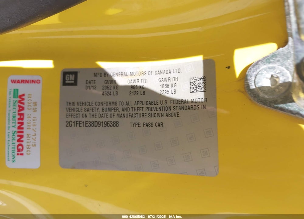 2013 CHEVROLET CAMARO VIN: 2G1FE1E38D9196388