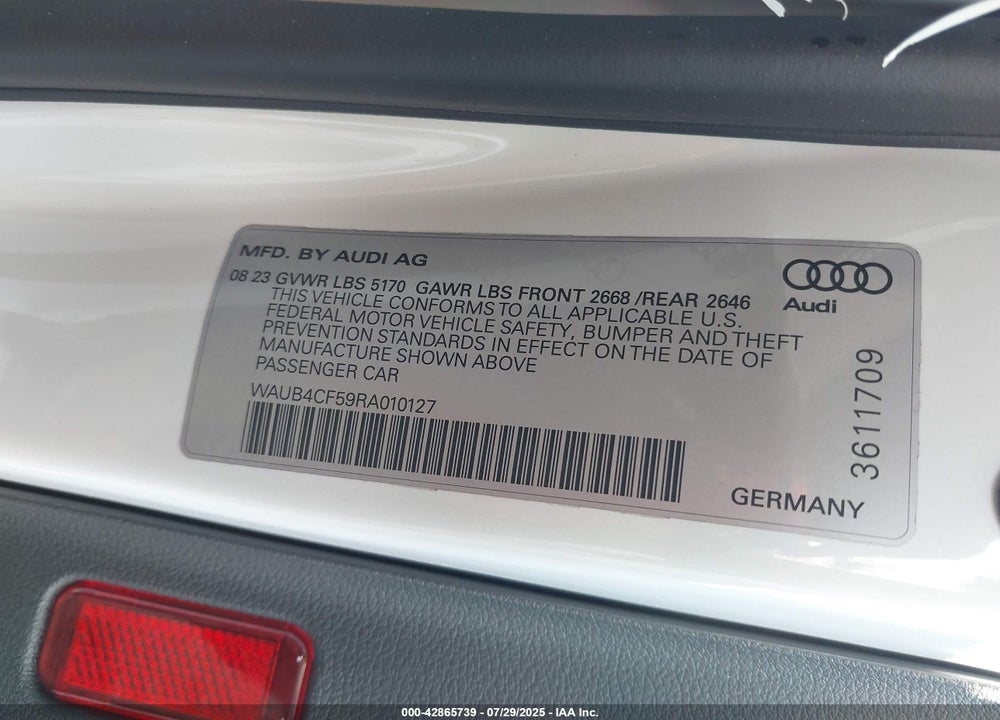 2024 AUDI S5 SPORTBACK VIN: WAUB4CF59RA010127