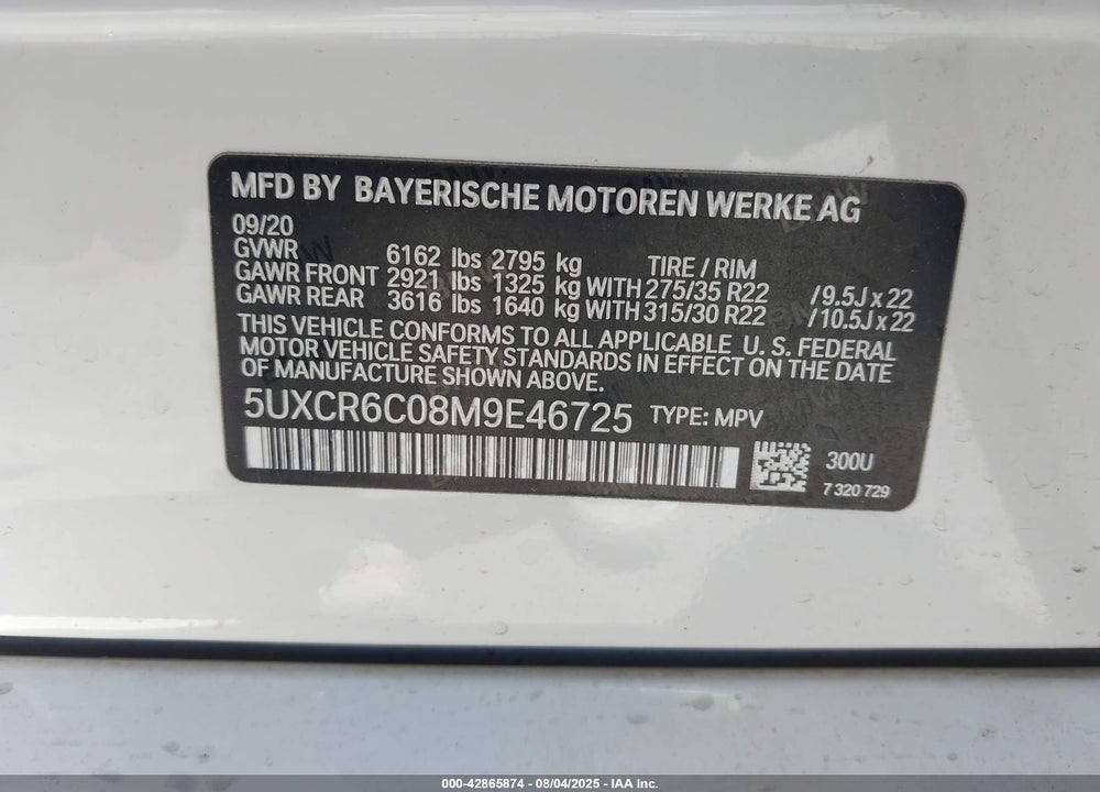 2021 BMW X5 VIN: 5UXCR6C08M9E46725