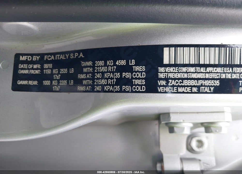 2018 JEEP RENEGADE VIN: ZACCJBBB0JPH95535