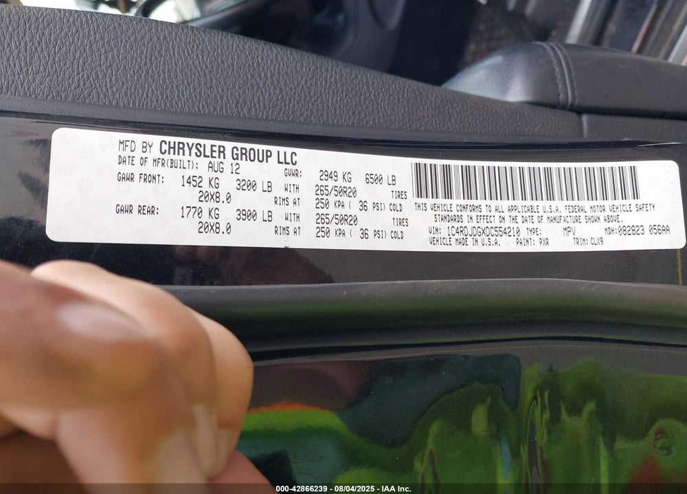 2013 DODGE DURANGO VIN: 1C4RDJDGXDC554210