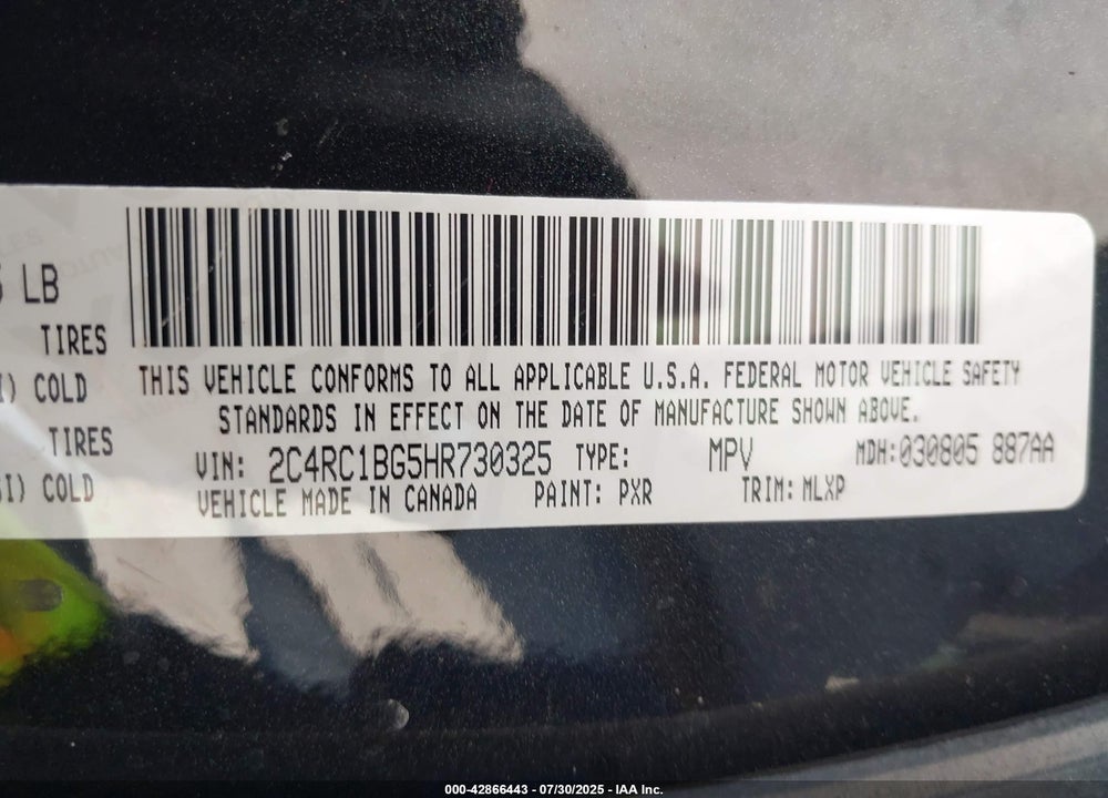2017 CHRYSLER PACIFICA TOURING L VIN: 2C4RC1BG5HR730325