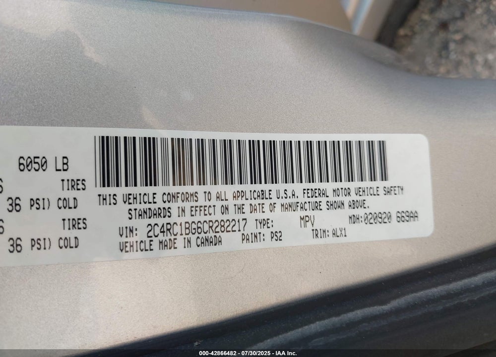 2012 CHRYSLER TOWN & COUNTRY TOURING VIN: 2C4RC1BG6CR282217