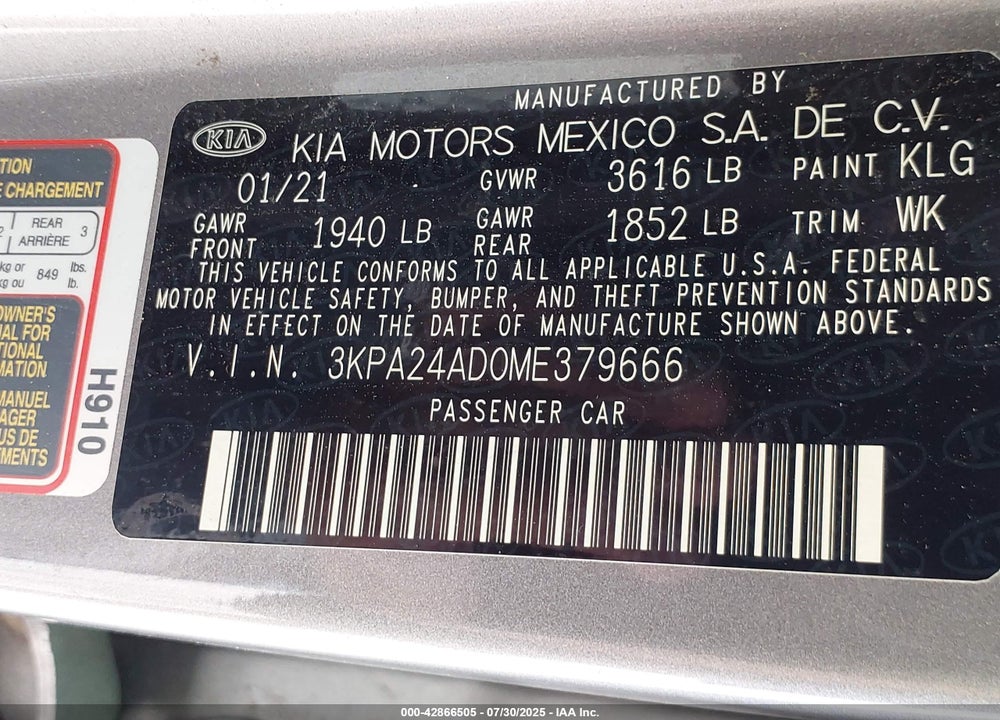 2021 KIA RIO VIN: 3KPA24AD0ME379666