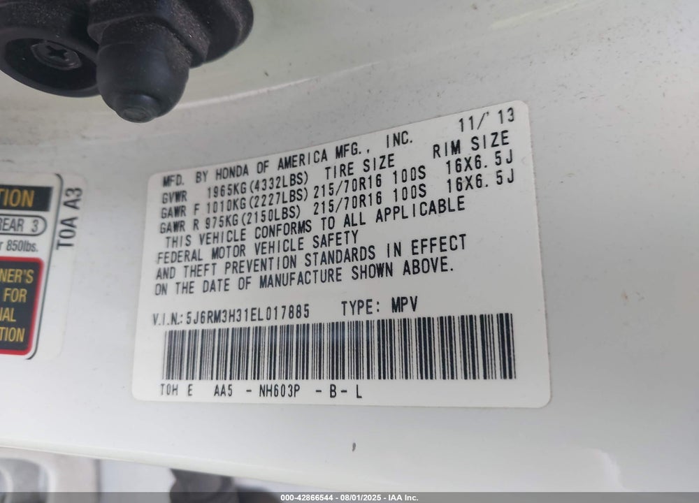 2014 HONDA CR-V VIN: 5J6RM3H31EL017885