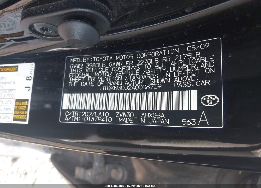 2010 TOYOTA PRIUS VIN: JTDKN3DU2A0008739