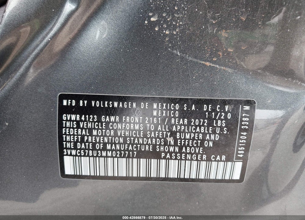 2021 VOLKSWAGEN JETTA 1.4T R-LINE/1.4T S/1.4T SE VIN: 3VWC57BU3MM027717