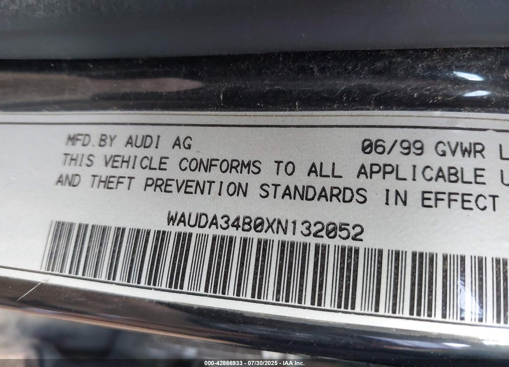 1999 AUDI A6 VIN: WAUDA34B0XN132052