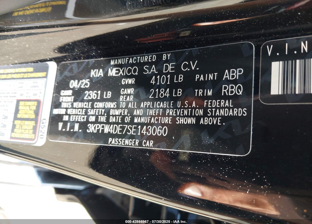 2025 KIA K4 VIN: 3KPFW4DE7SE143060