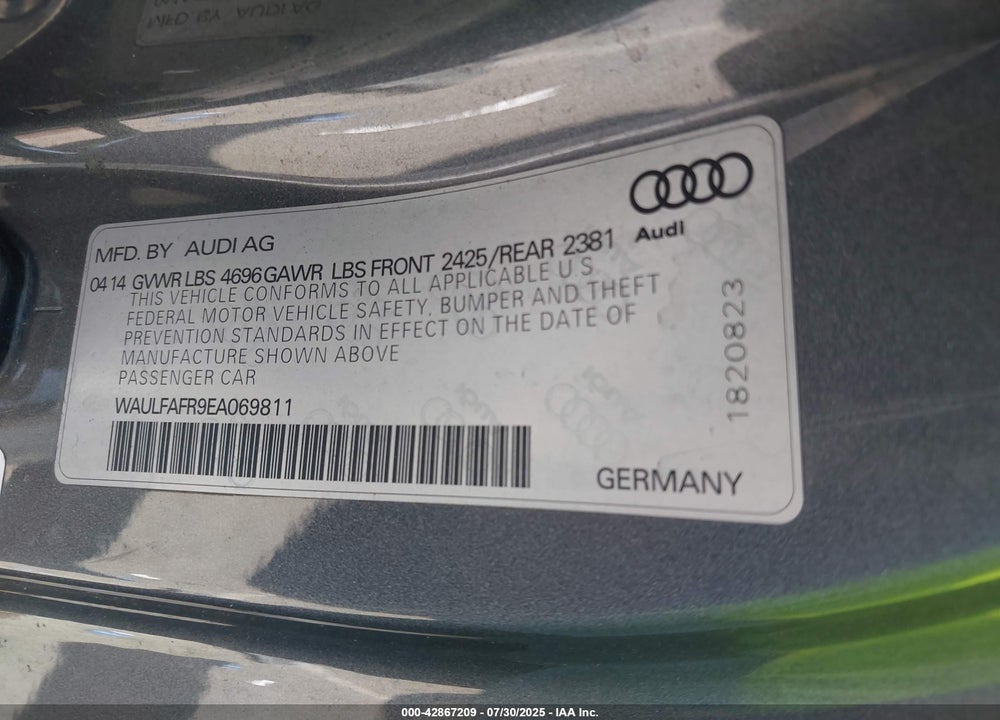 2014 AUDI A5 VIN: WAULFAFR9EA069811