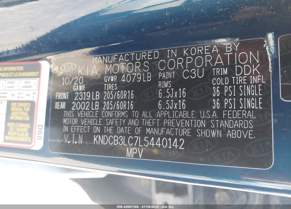 2020 KIA NIRO VIN: KNDCB3LC7L5440142