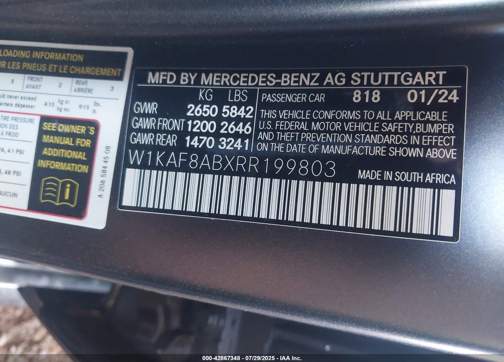 2024 MERCEDES-BENZ AMG C 63 S E PERFORMANCE VIN: W1KAF8ABXRR199803