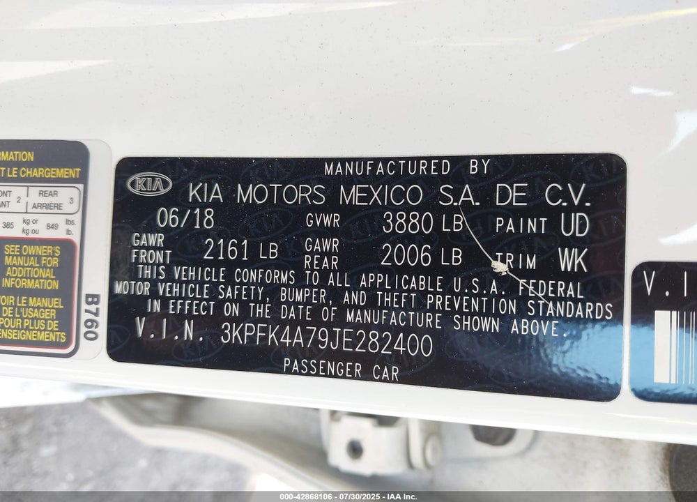 2018 KIA FORTE VIN: 3KPFK4A79JE282400