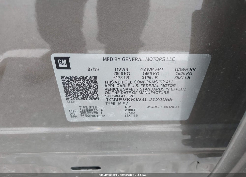 2020 CHEVROLET TRAVERSE AWD PREMIER VIN: 1GNEVKKW4LJ124055