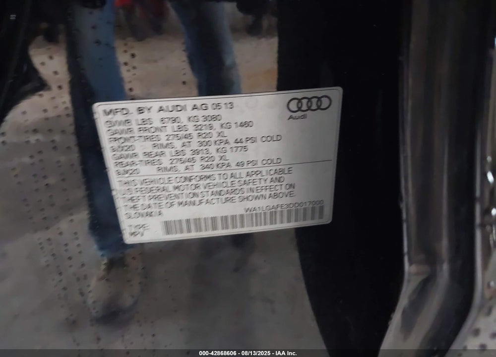 2013 AUDI Q7 VIN: WA1LGAFE3DD017000