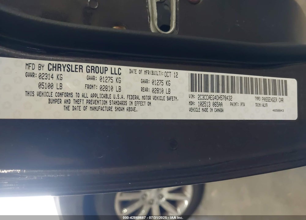 2013 CHRYSLER 300 VIN: 2C3CCAEG4DH578432