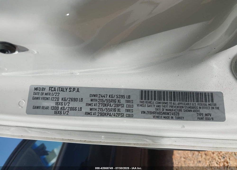 2022 RAM PROMASTER CITY CARGO VAN VIN: ZFBHRFAB5N6W24928