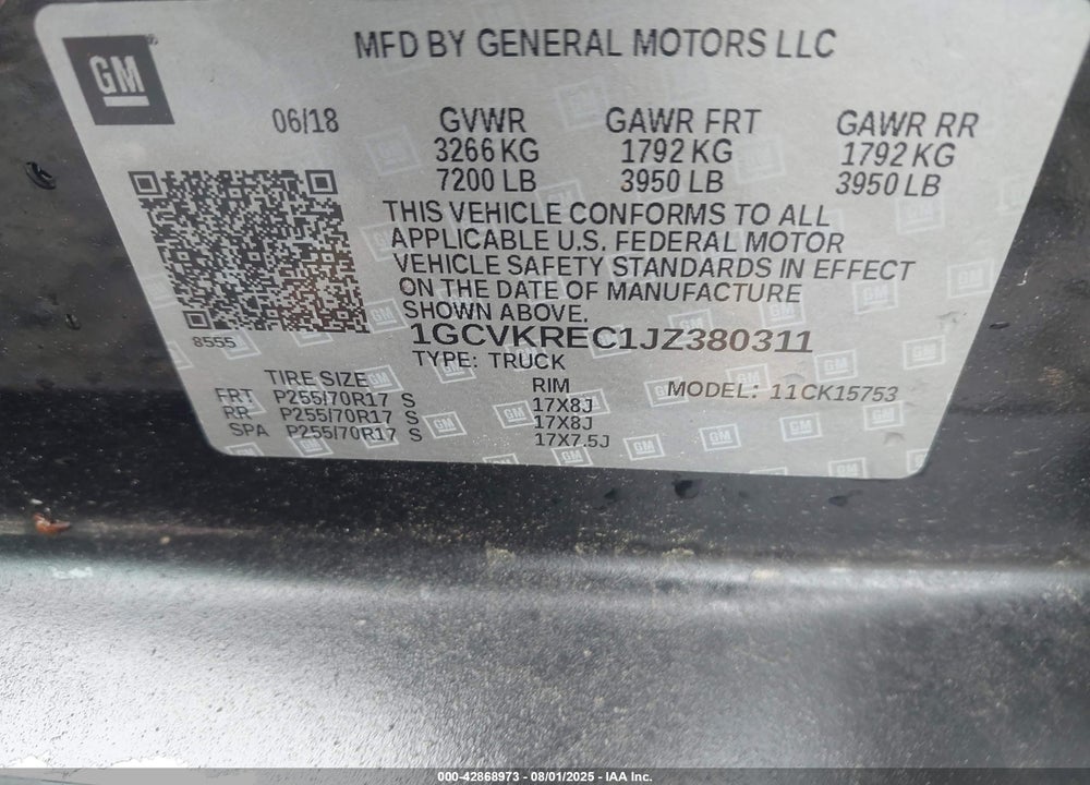 2018 CHEVROLET SILVERADO 1500 1LT VIN: 1GCVKREC1JZ380311