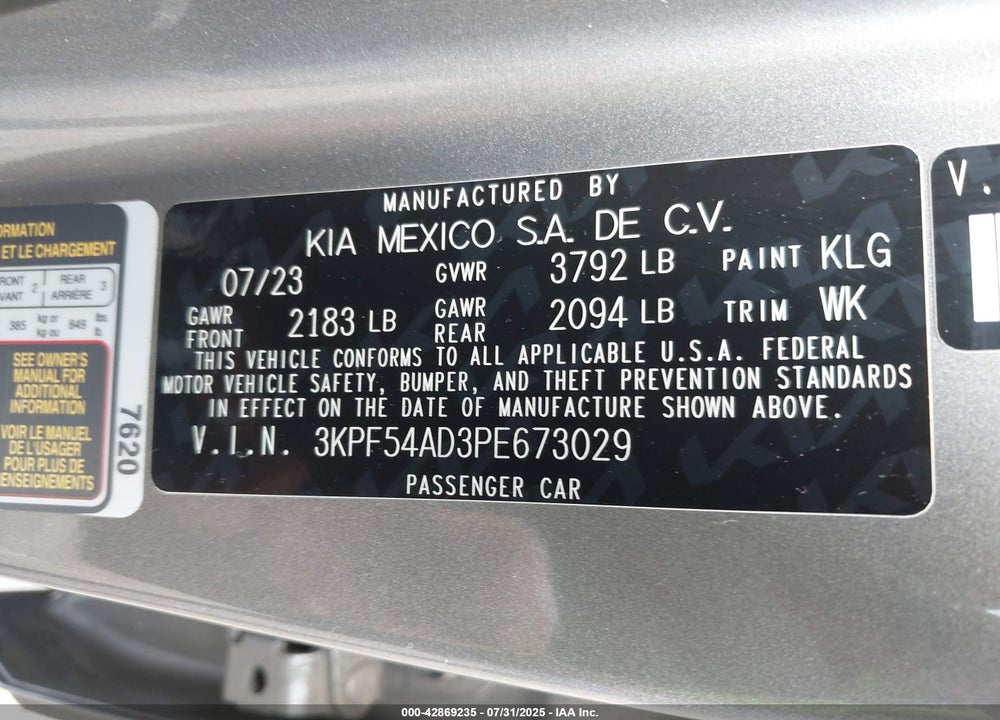 2023 KIA FORTE VIN: 3KPF54AD3PE673029