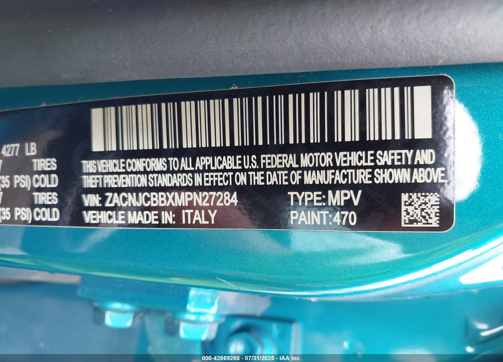 2021 JEEP RENEGADE VIN: ZACNJCBBXMPN27284