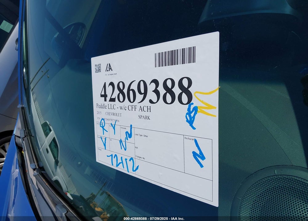 2015 CHEVROLET SPARK VIN: KL8CD6S97FC719956
