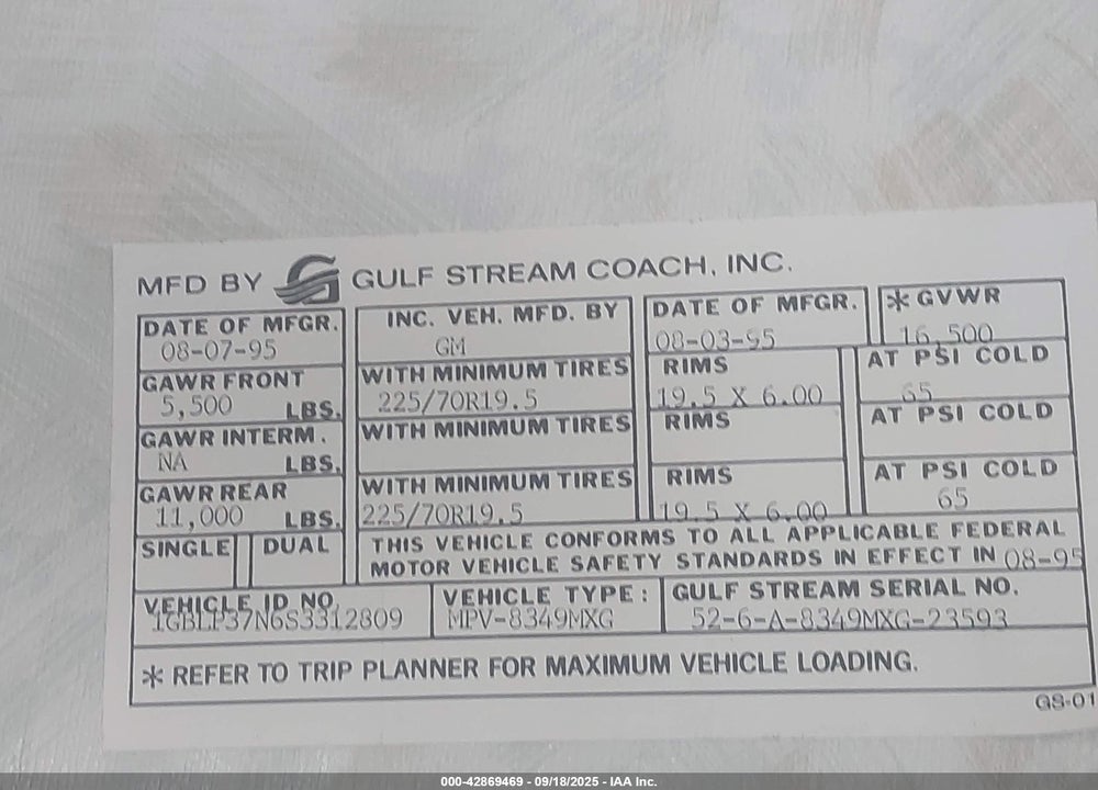 1996 CHEVROLET P30 VIN: 1GBLP37N6S3312809