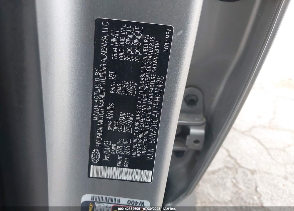 2023 HYUNDAI TUCSON SEL VIN: 5NMJBCAE7PH217498