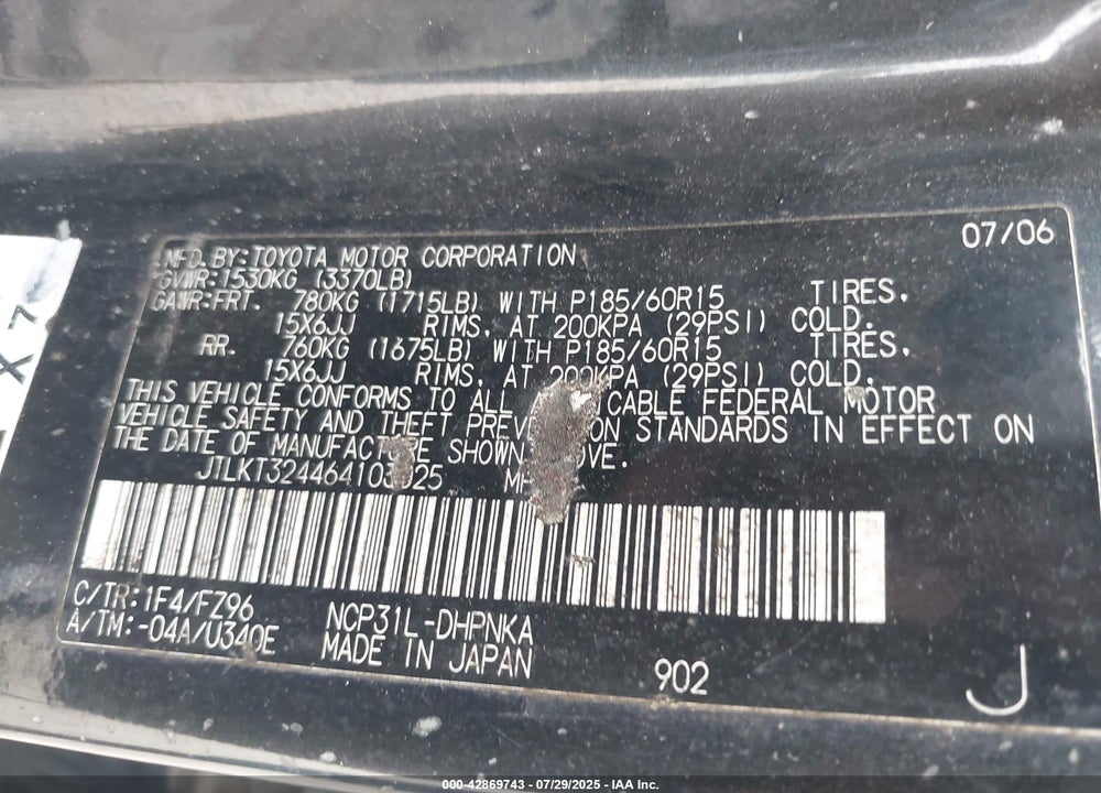 2006 SCION XB VIN: JTLKT324464103025