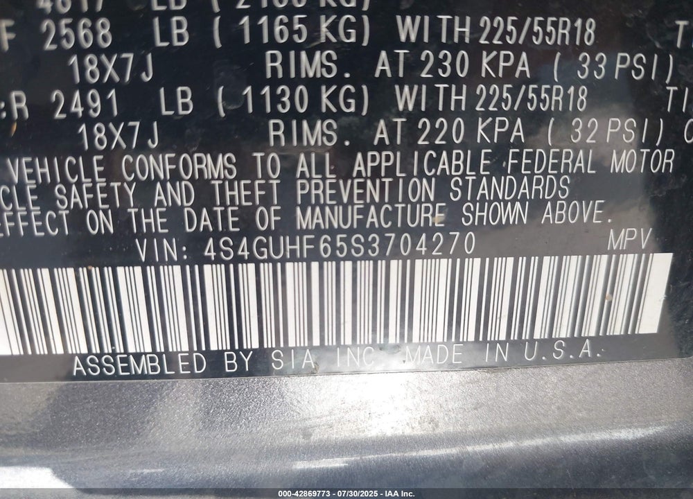 2025 SUBARU CROSSTREK VIN: 4S4GUHF65S3704270