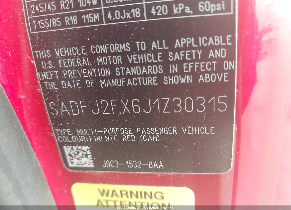 2018 JAGUAR E-PACE VIN: SADFJ2FX6J1Z30315
