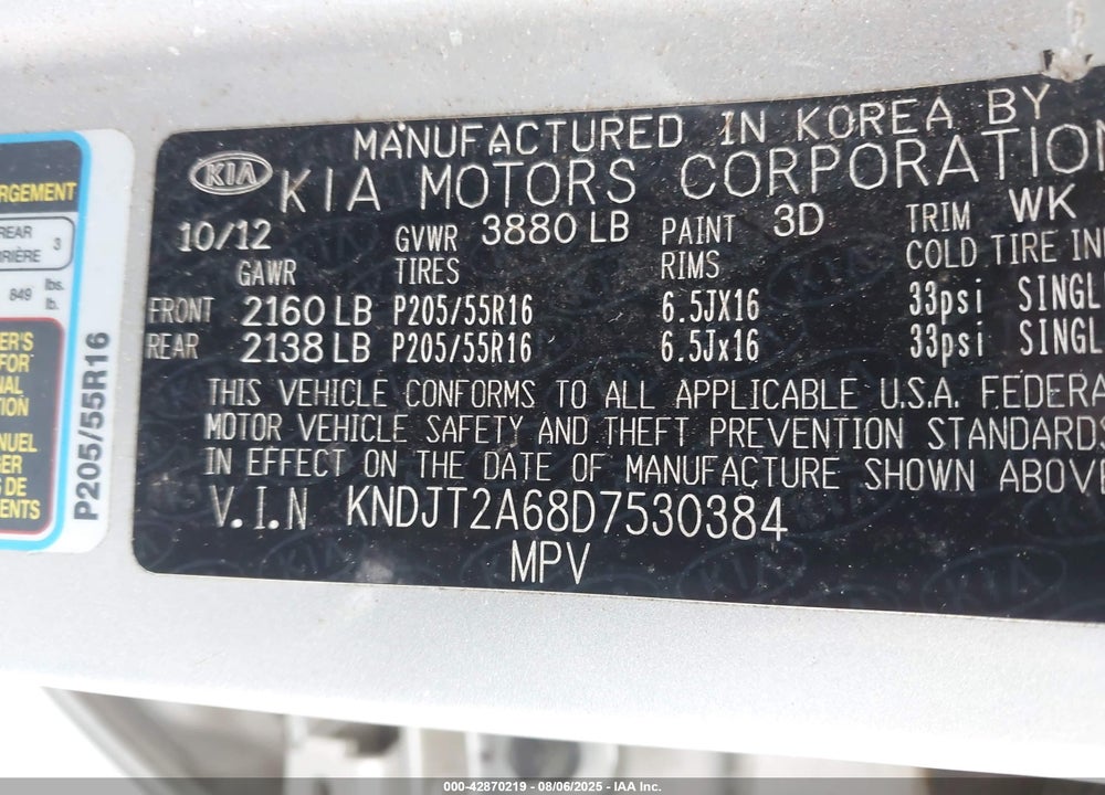 2013 KIA SOUL VIN: KNDJT2A68D7530384