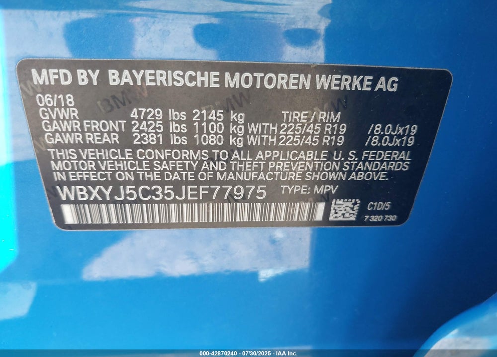 2018 BMW X2 VIN: WBXYJ5C35JEF77975