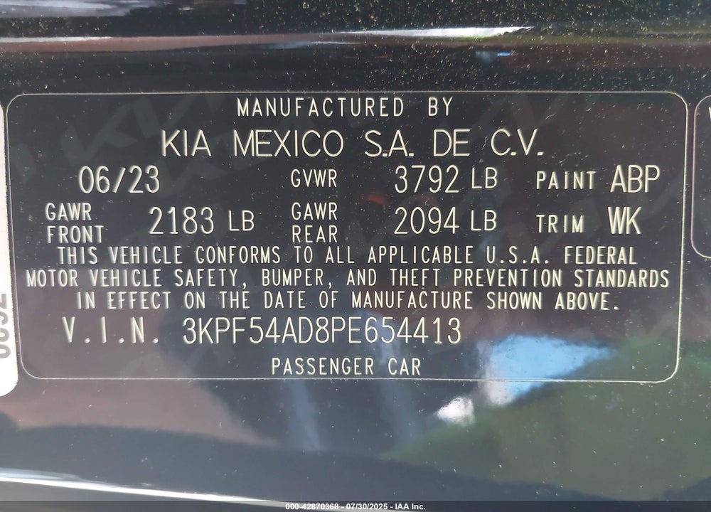 2023 KIA FORTE VIN: 3KPF54AD8PE654413