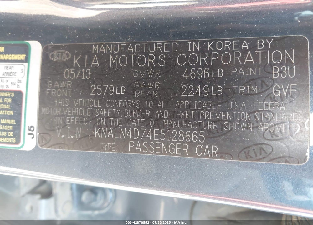 2014 KIA CADENZA PREMIUM VIN: KNALN4D74E5128665