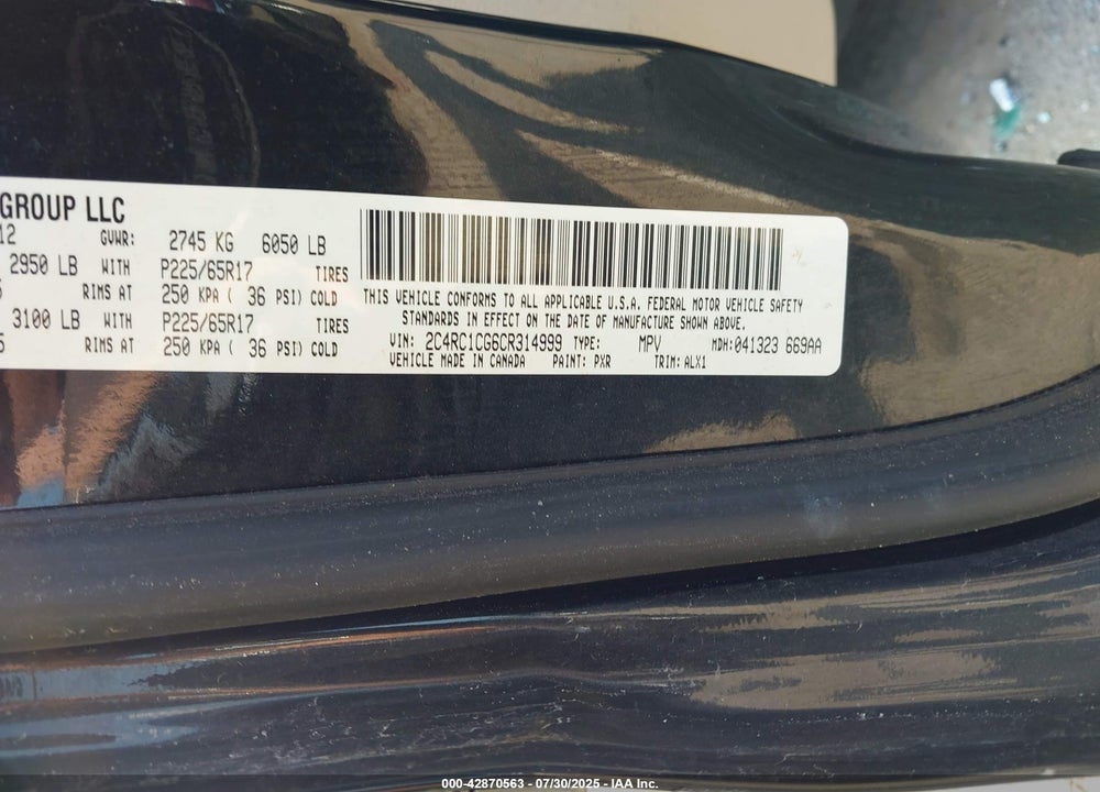 2012 CHRYSLER TOWN & COUNTRY TOURING-L VIN: 2C4RC1CG6CR314999