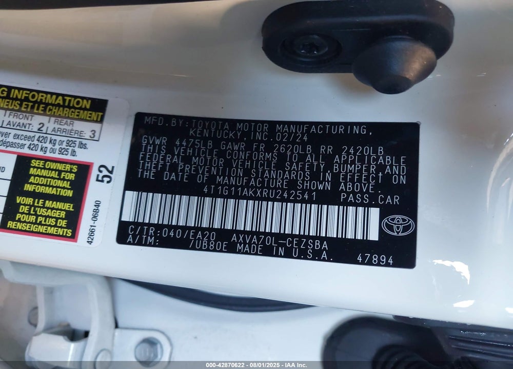 2024 TOYOTA CAMRY VIN: 4T1G11AKXRU242541