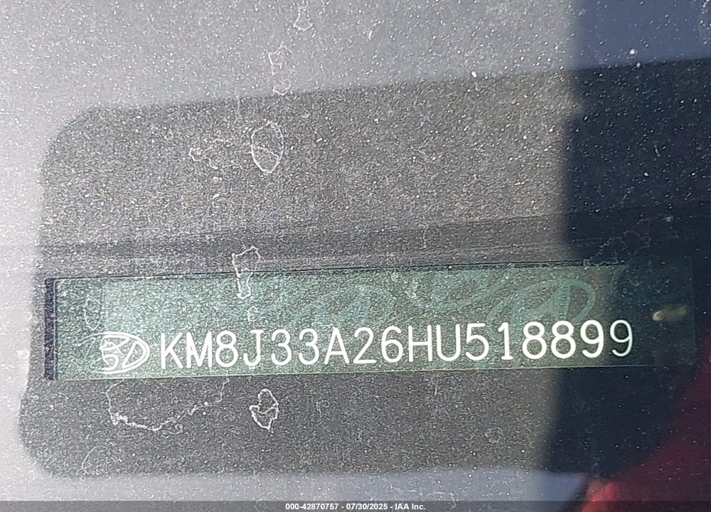 2017 HYUNDAI TUCSON VIN: KM8J33A26HU518899