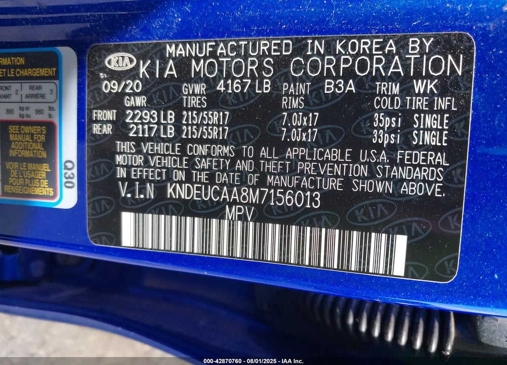 2021 KIA SELTOS S VIN: KNDEUCAA8M7156013