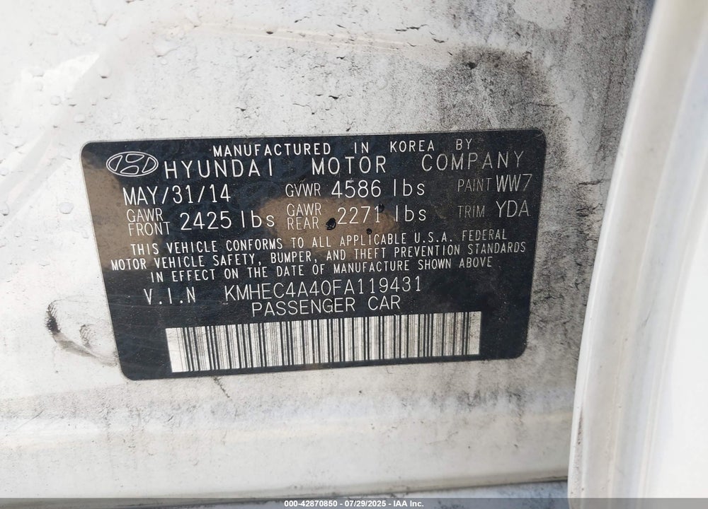 2015 HYUNDAI SONATA HYBRID VIN: KMHEC4A40FA119431