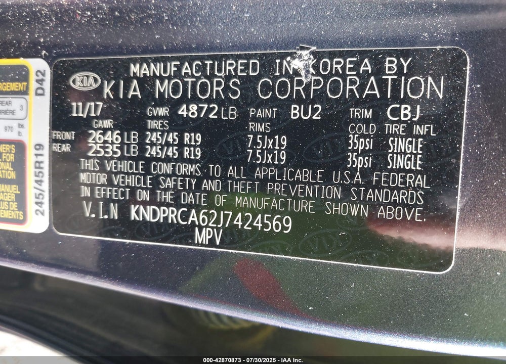 2018 KIA SPORTAGE VIN: KNDPRCA62J7424569