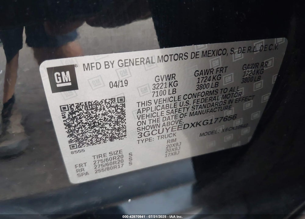 2019 CHEVROLET SILVERADO 1500 VIN: 3GCUYEEDXKG177656
