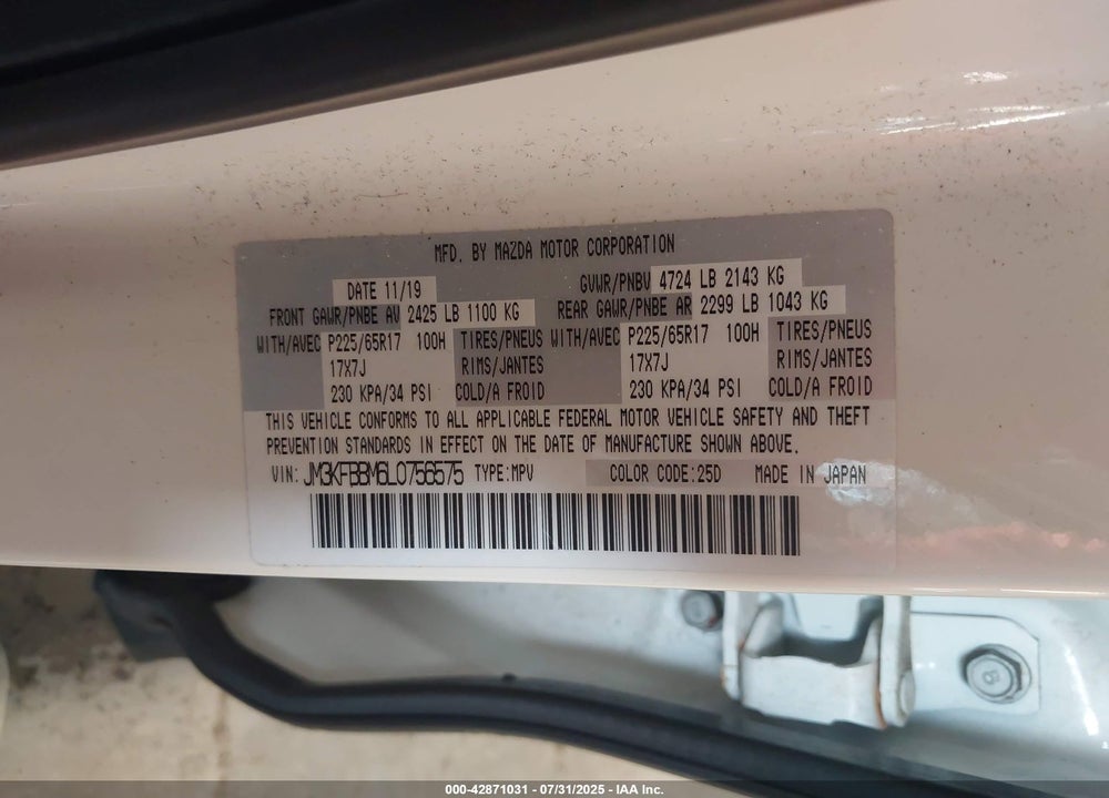 2020 MAZDA CX-5 VIN: JM3KFBBM6L0756575