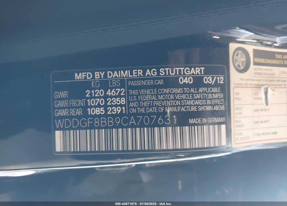 2012 MERCEDES-BENZ C 300 LUXURY 4MATIC/SPORT 4MATIC VIN: WDDGF8BB9CA707631