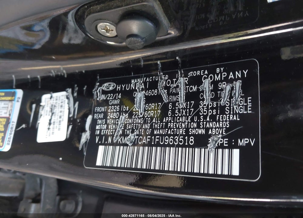 2015 HYUNDAI TUCSON VIN: KM8JTCAF1FU963518