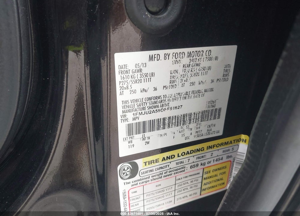 2013 FORD EXPEDITION VIN: 1FMJU2A59DEF51627