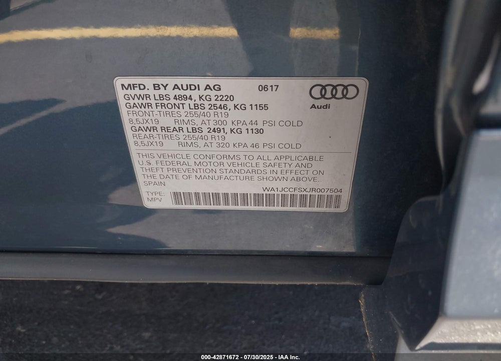 2018 AUDI Q3 VIN: WA1JCCFSXJR007504